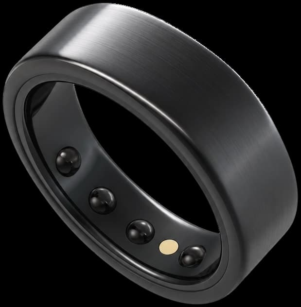 An Oura smart ring, its inner sensors facing the camera